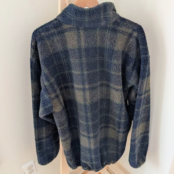 Vintage Collared Plaid Fleece Quarter-Zip Pullover Jacket In Navy/Forest Green